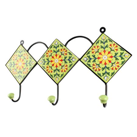 Pea Green Sunflower Ceramic Tile Wall Hook